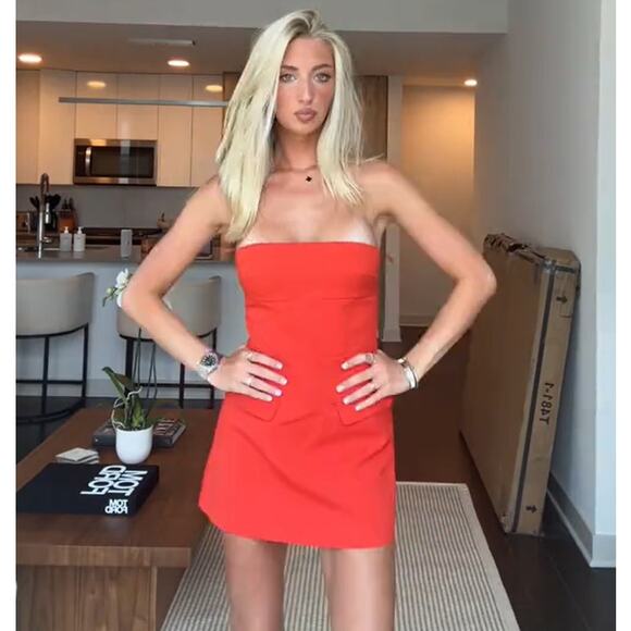 ZARA Strapless Fitted Mini Dress NWT | Red Orange | Size L - Picture 11 of 16